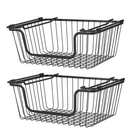 Oceanstar Stackable Metal Wire Storage Basket Set for Pantry, Countertop, Kitchen or Bathroom â€“ Black, Set of 2